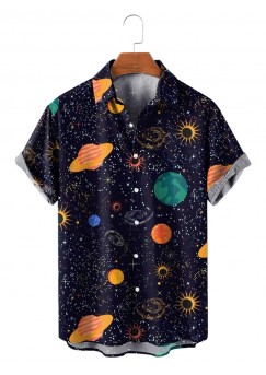 Men's Lapel Casual Print Short Sleeve Shirt 69790901M