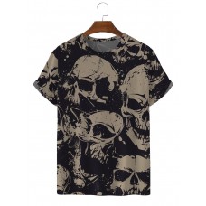 Men's Skull Print Crew Neck Short Sleeve T-Shirt