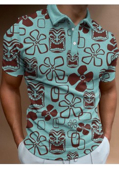 Men's Tiki Hibiscus Short Sleeve Polo Shirt