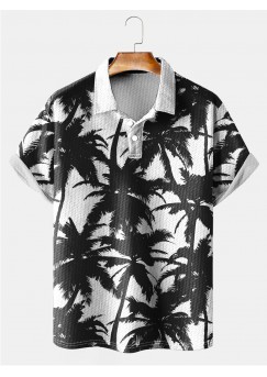 TROPICAL PALMS BLACK AND WHITE PRINT Polo Shirt