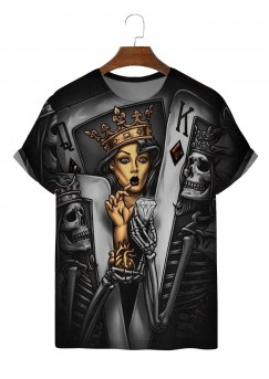 Men's Trendy New Crew Neck Poker Print T-Shirt