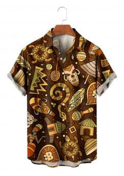 Men's Hawaiian Cartoon Hand Drawn African Long Sleeve Shirt