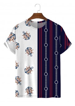 Men's Trendy Classic Nautical Stripe Print T-Shirt