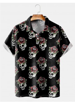 Men's Lapel Skull Print Short Sleeve Polo Shirt