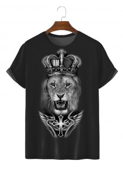Men's Fashion New Cross and Lion Print T-Shirt